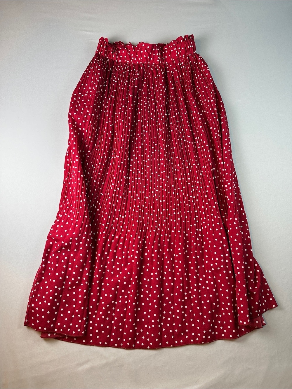 Red Polka Dot Pleated Midi Skirt Elastic Waist